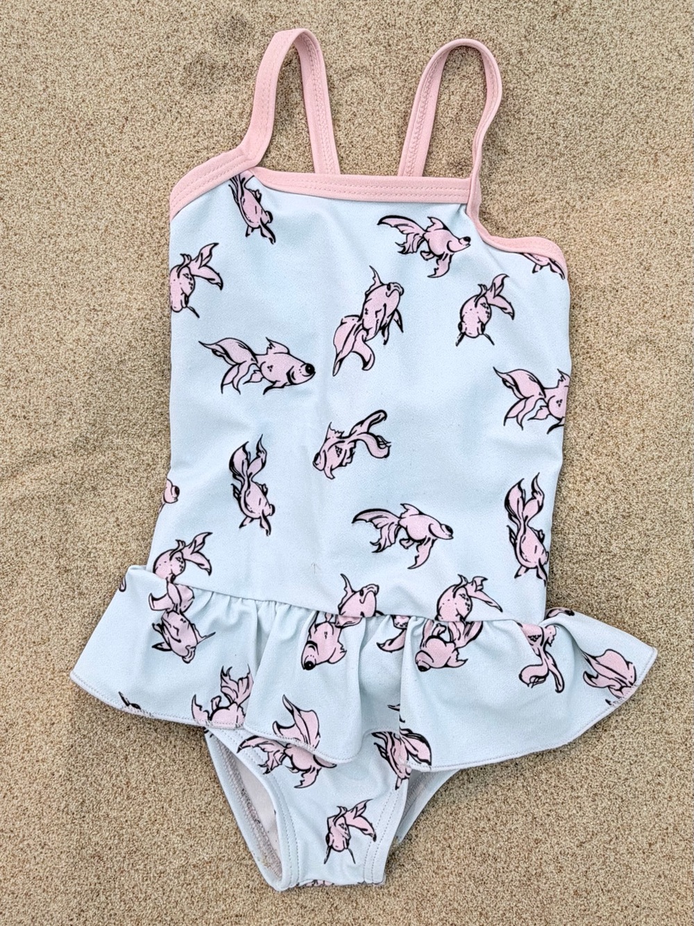 Lively Light Blue One-Piece Swimsuit with Pink Goldfish Print